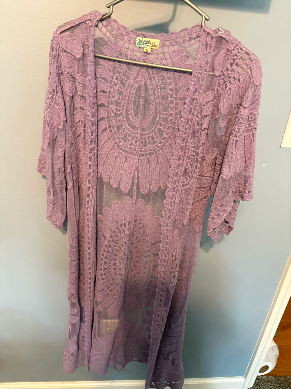 Rebellion Lavender Crochet Sheer Kimono